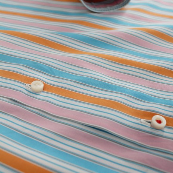 ISAIA Napoli Men's Shirt Multicolor Cotton Striped Long Sleeve Button Front L - Picture 6 of 16